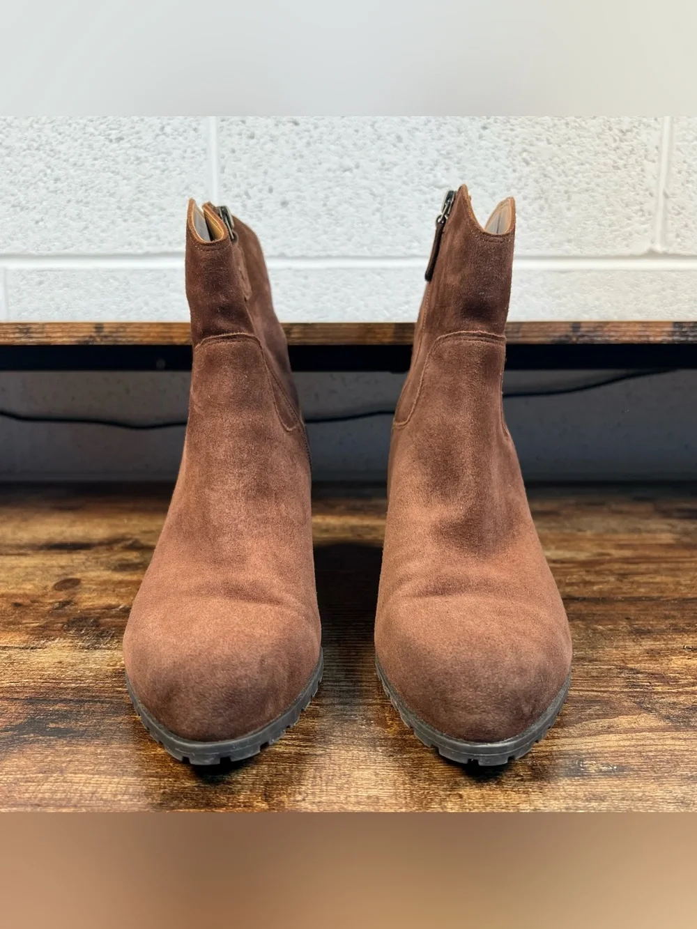 Vionic Bishop Boots Brown Suede Leather Western Bootie Side Zip Women's 8
